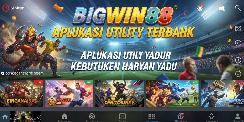 Screenshot aplikasi BIGWIN88 menampilkan antarmuka pengguna yang modern dan fungsi utility yang lengkap.