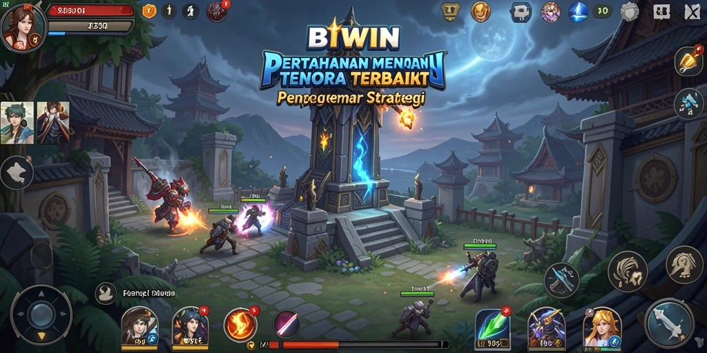 Screenshot gameplay menampilkan menara yang kuat dan musuh yang menyerang.