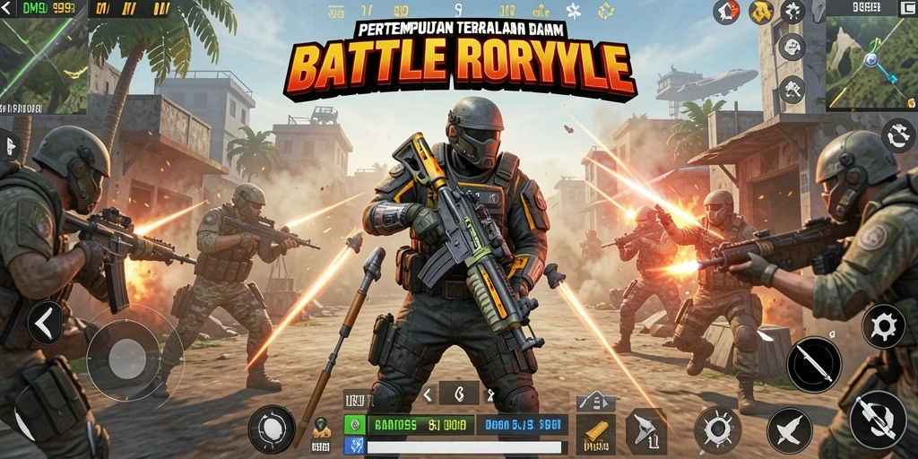 Tangkapan layar menunjukkan aksi Battle Royale intensif dalam DMD999.