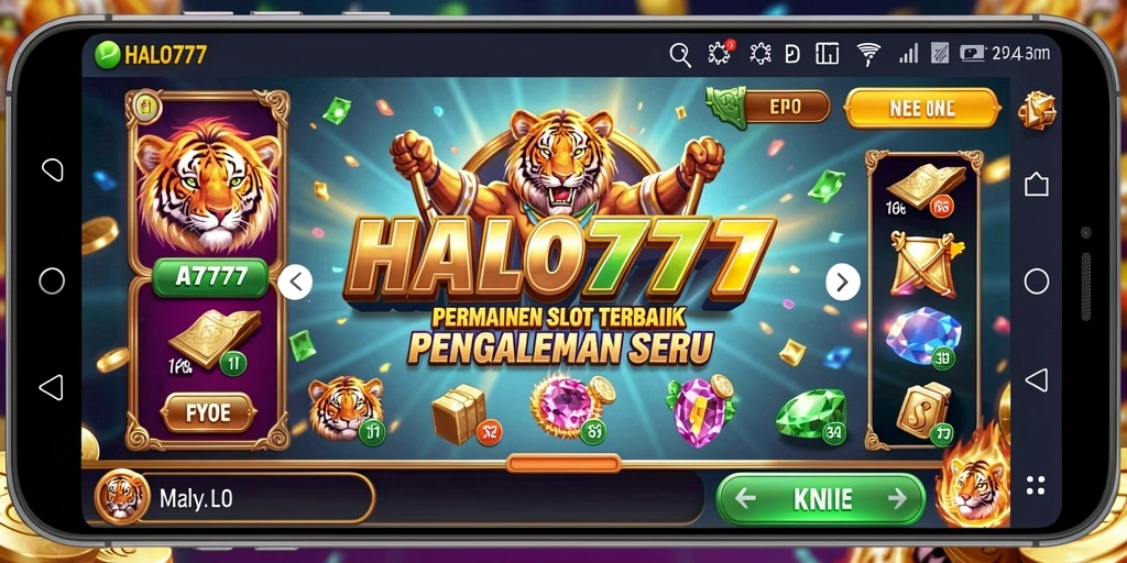 Screenshot gameplay HALO777 yang menampilkan gulungan berputar dan fitur bonus.