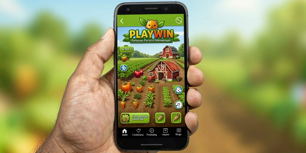 Tampilan gameplay <strong>PLAYWIN</strong> dengan suasana pertanian yang hidup dan aktif.
