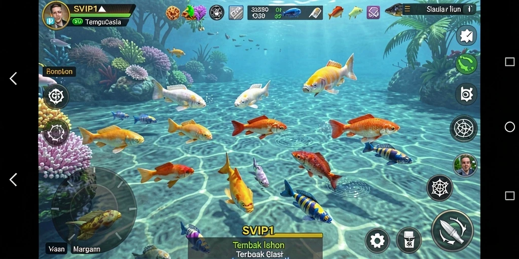 Tampilan gameplay SVIP1 yang menarik saat menembak ikan.