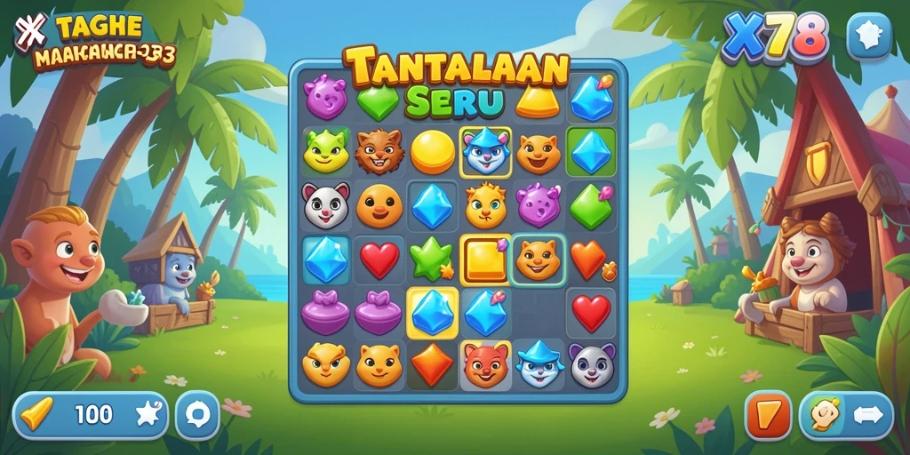 Tangkapan layar gameplay X78 menunjukkan keseruan mencocokkan item dalam match-3.
